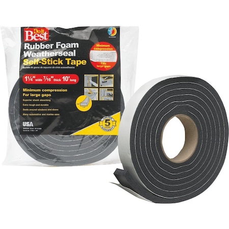All-Source 1-1/4in. W x 7/16in. T x 10' L Black Foam Weatherstrip Tape R516HDB